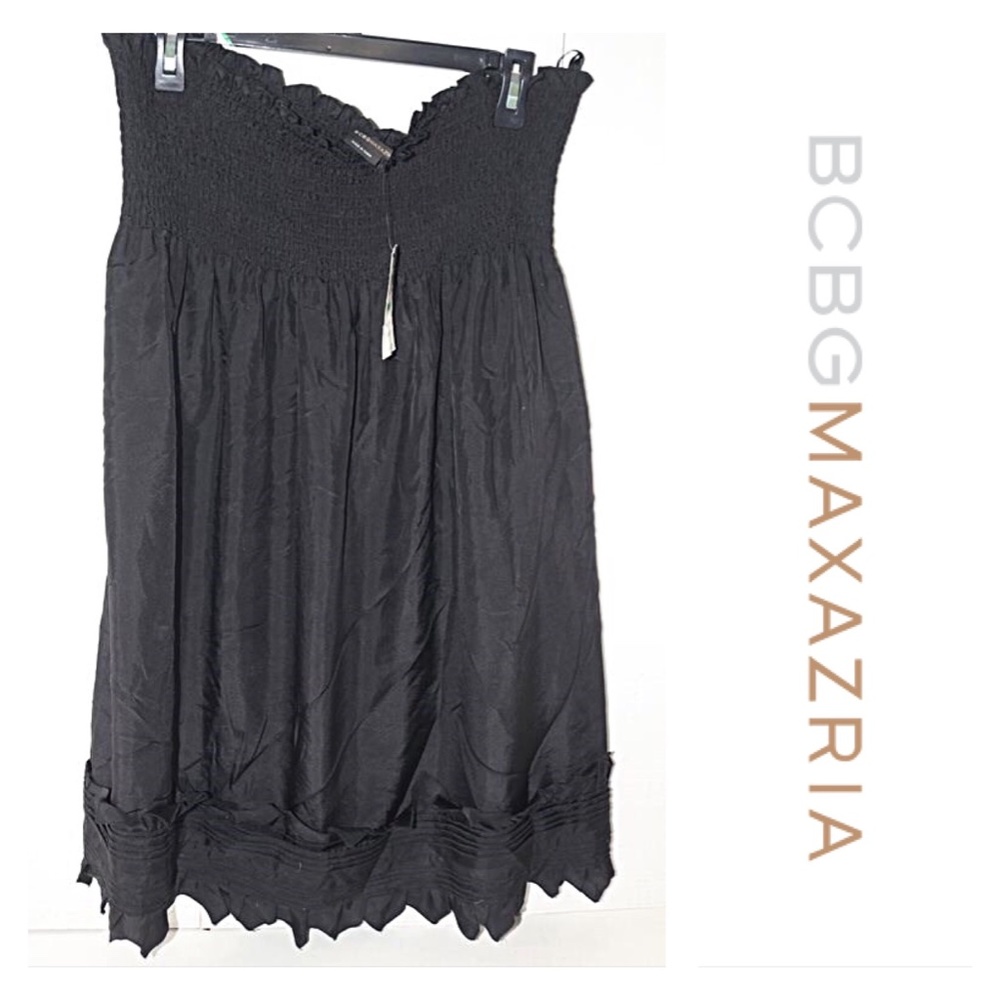 BCBGMaxAzria Black Silk Strapless Dress, Sz Lg - Picture 2 of 8